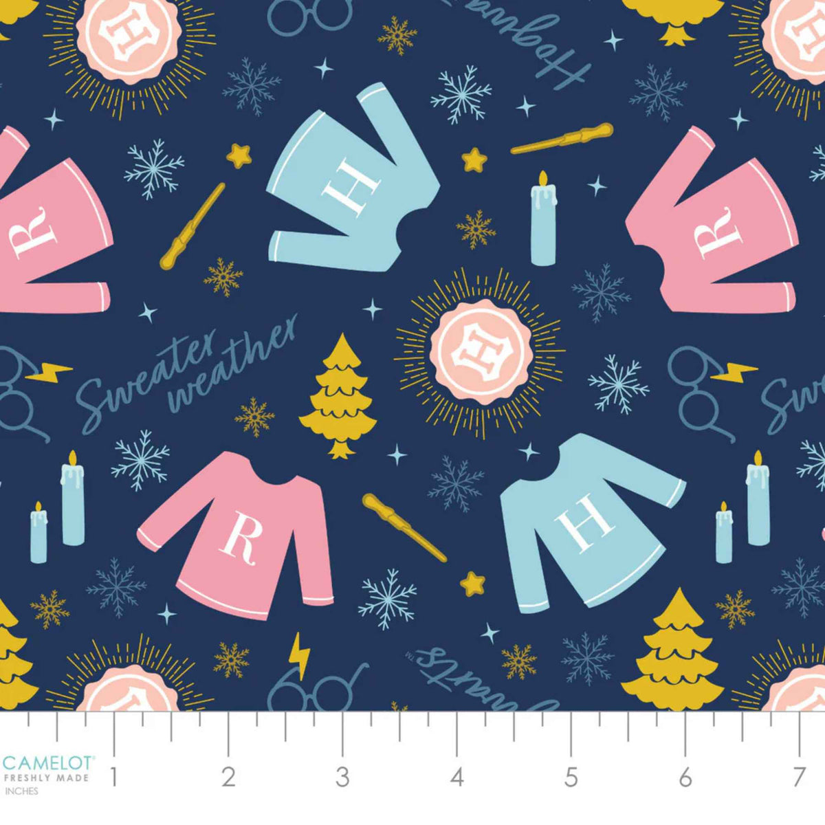 Harry Potter Mystical Winter Wonder Sweater Weather Navy – 100% Cotton Quilting Fabric