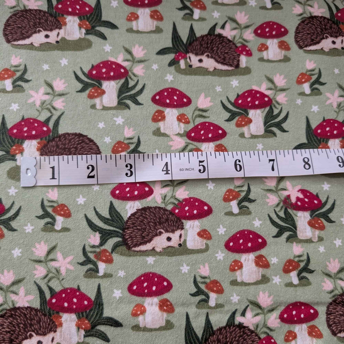 Hedgehog & Mushrooms Cotton Flannel Fabric – Woodland Animal Print, Brushed Soft, OEKO - TEX Certified