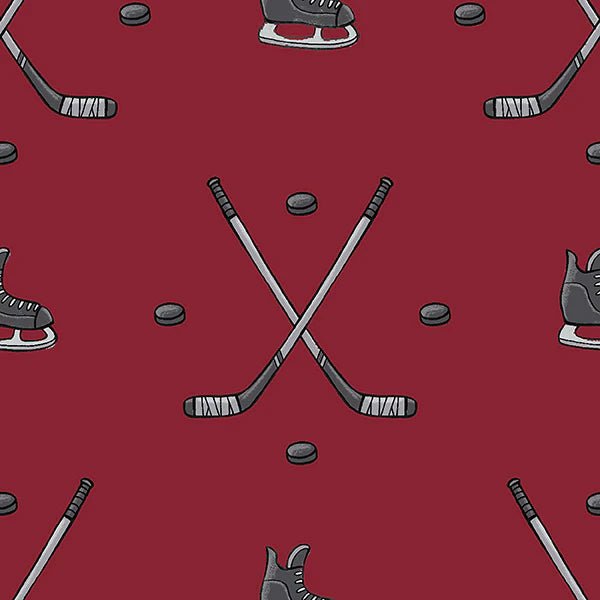 Hockey Anthem Cotton Fabric – Crimson | North of Ordinary | Quilting Cotton