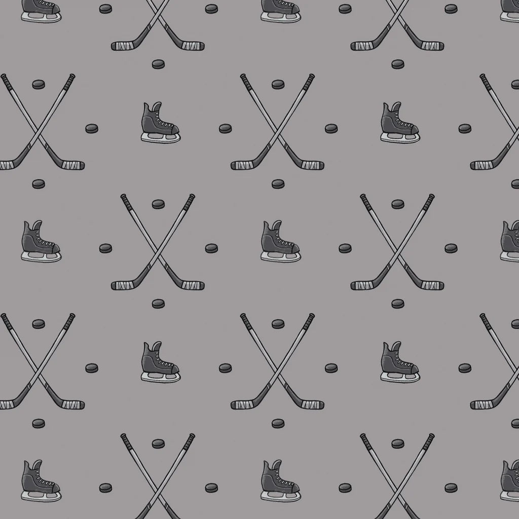 Hockey Anthem Cotton Fabric – Grey | North of Ordinary | Quilting Cotton