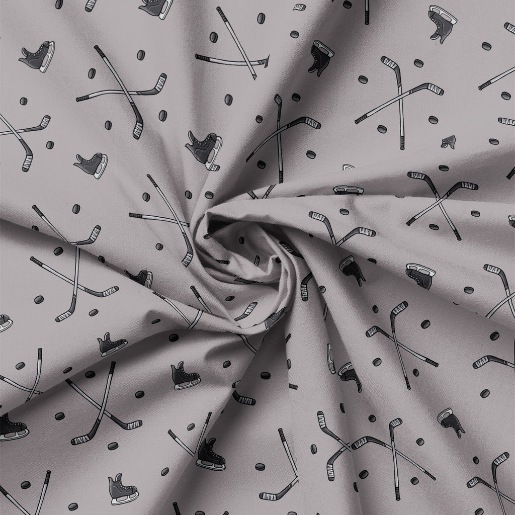 Hockey Anthem Cotton Fabric – Grey | North of Ordinary | Quilting Cotton