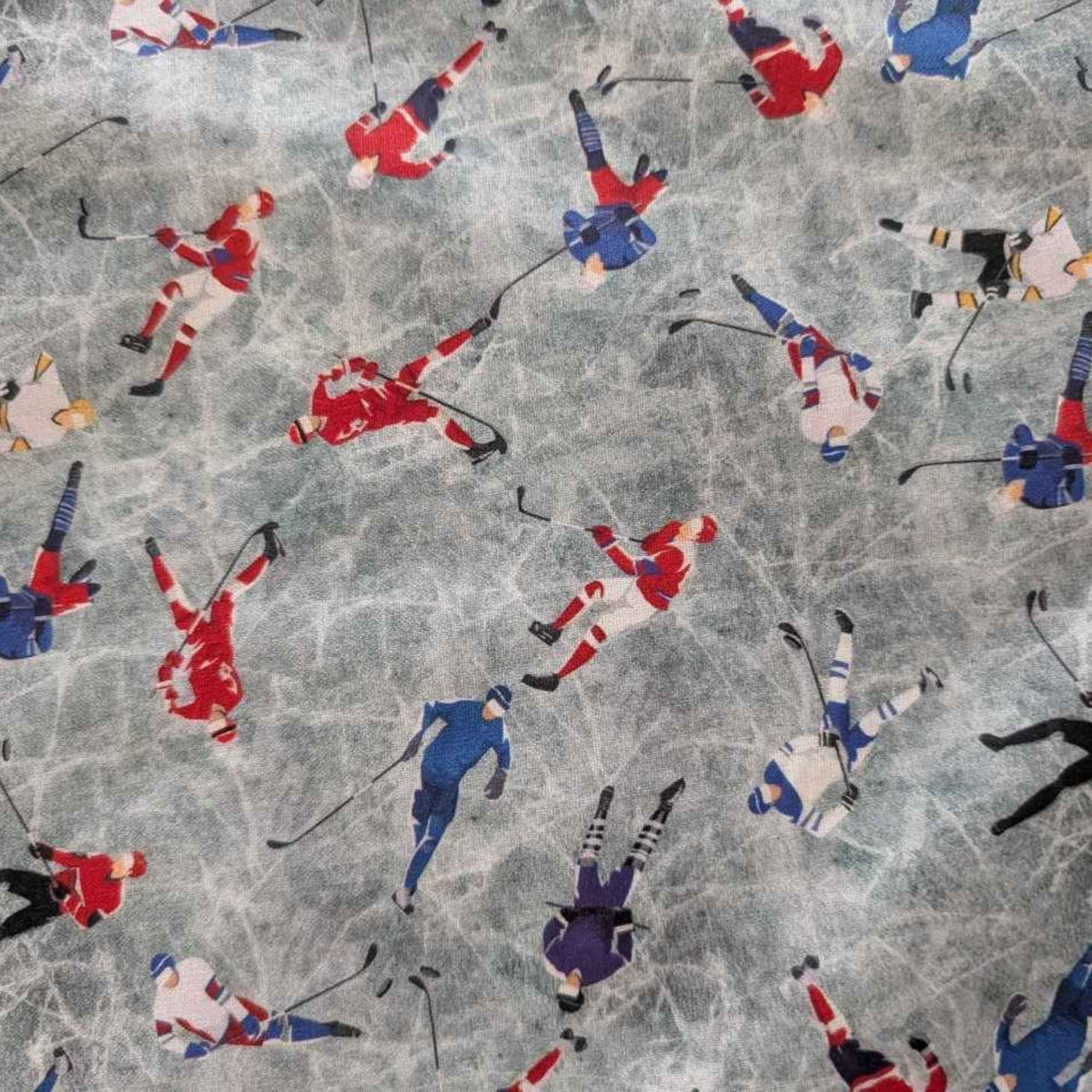 Hockey Player on Grey Cracked Ice, Quiltilng Cotton