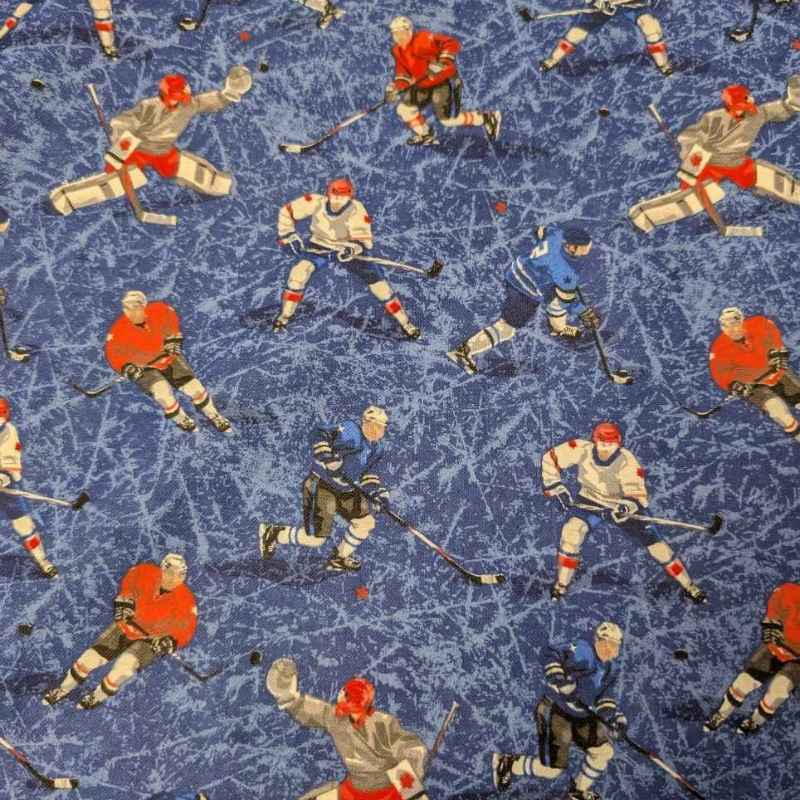 Hockey Players Flannel on Navy Cracked Ice