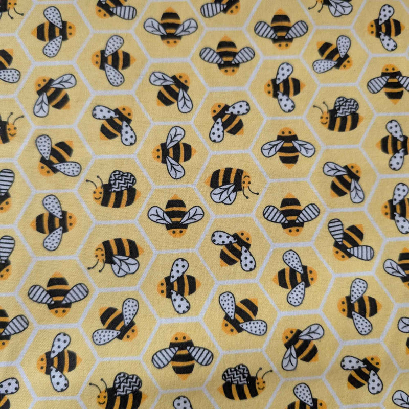 Honey Bees on Yellow Cotton Flannel – Brushed Soft Oeko - Tex Standard 100