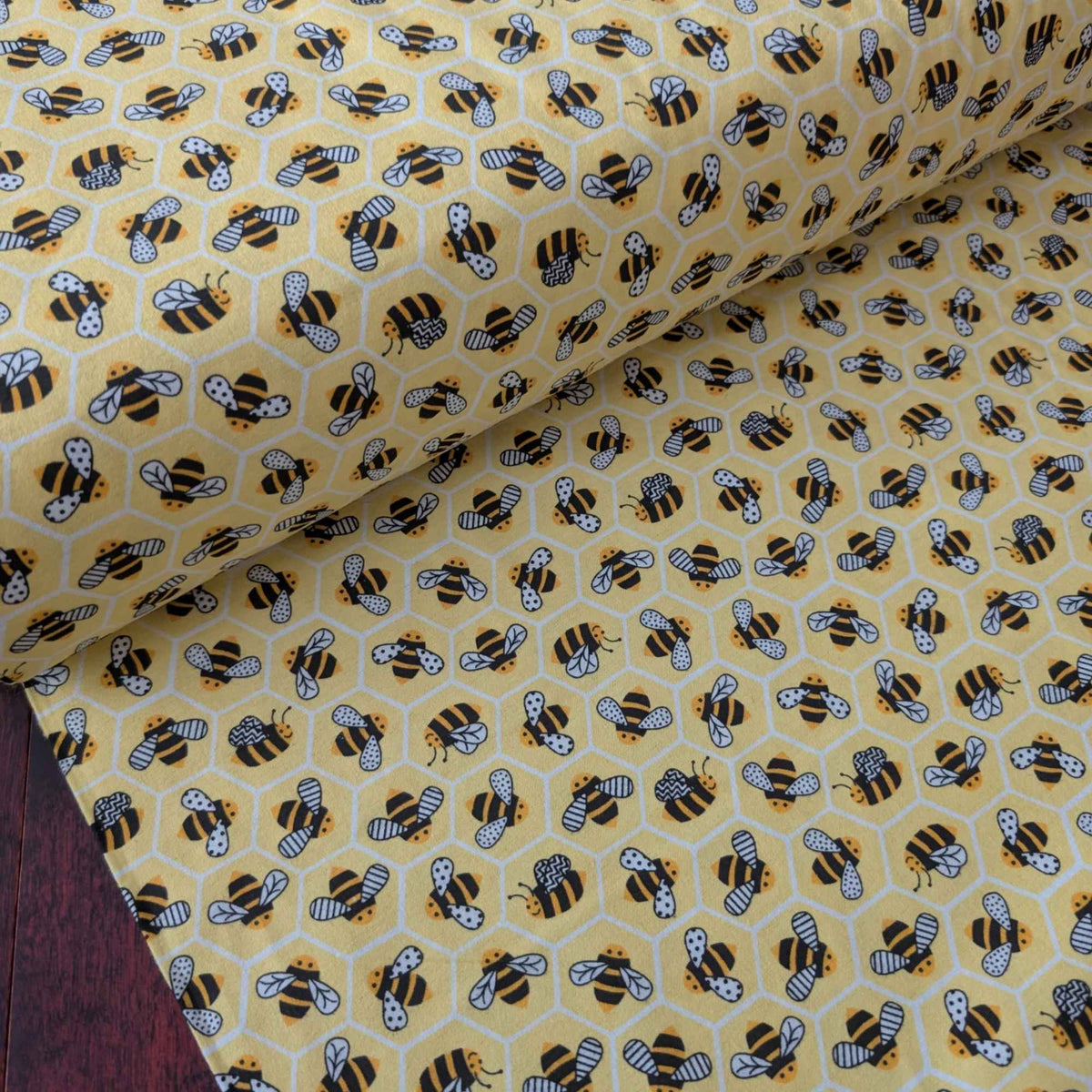 Honey Bees on Yellow Cotton Flannel – Brushed Soft Oeko - Tex Standard 100