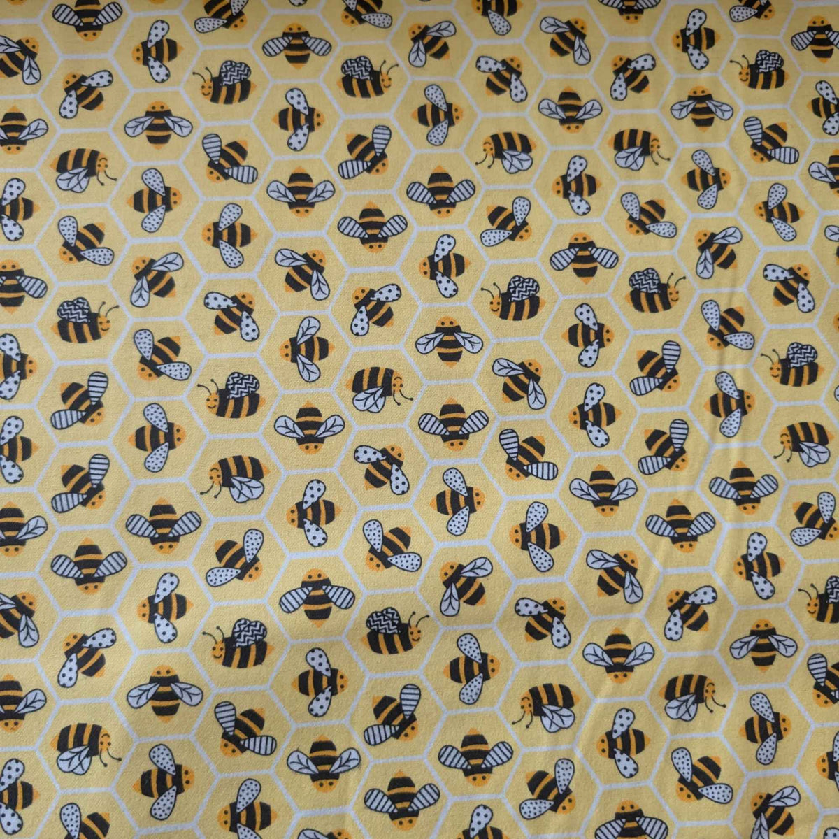 Honey Bees on Yellow Cotton Flannel – Brushed Soft Oeko - Tex Standard 100