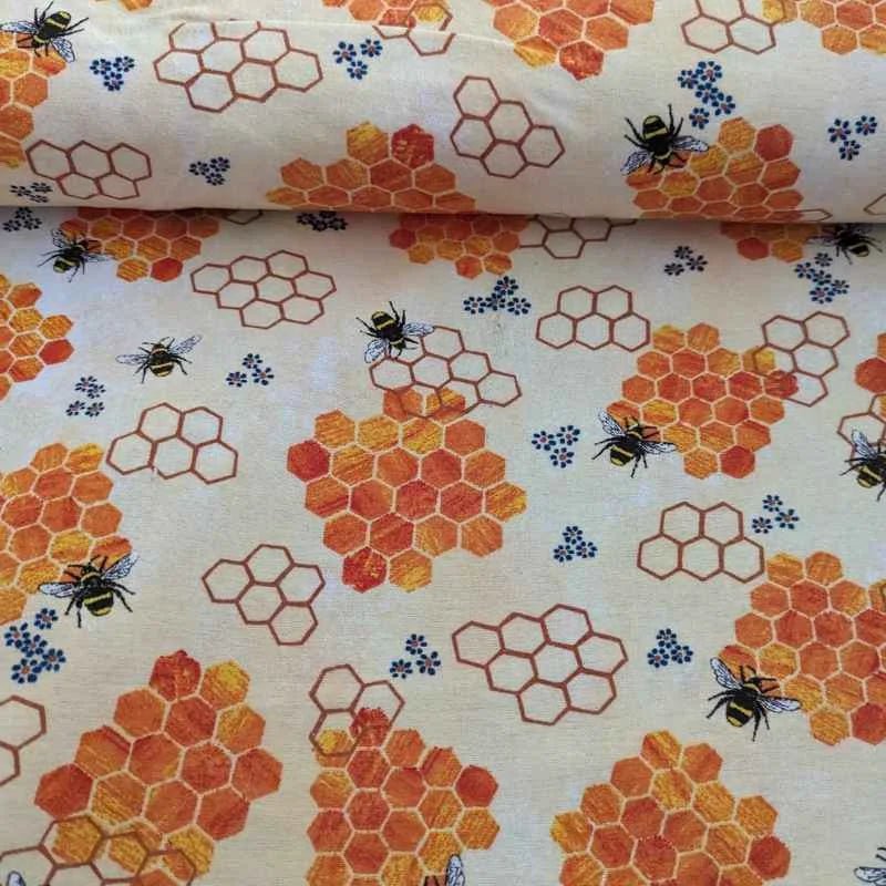 Honeycomb and Bees FLANNEL on Cream