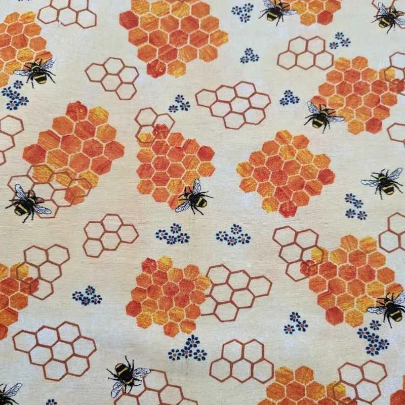 Honeycomb and Bees FLANNEL on Cream