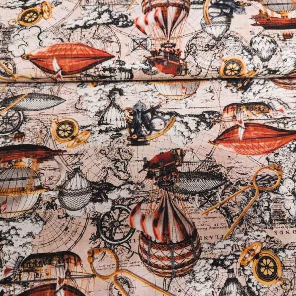 Hot Air Balloon Cotton Fabric – Parchment | Alternative Age