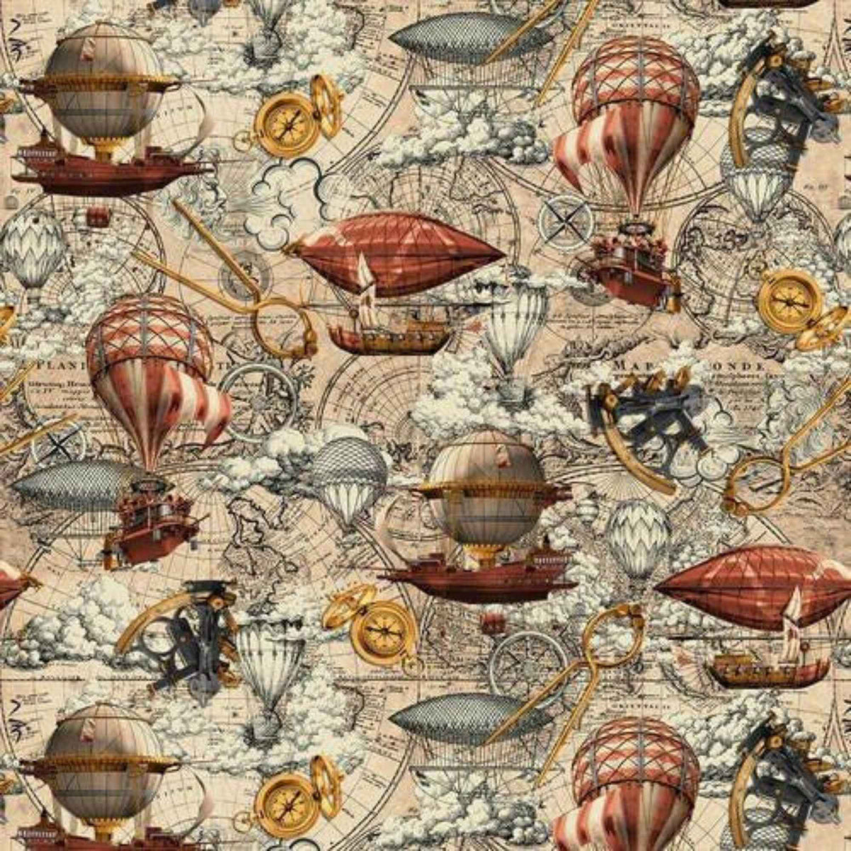 Hot Air Balloon Cotton Fabric – Parchment | Alternative Age