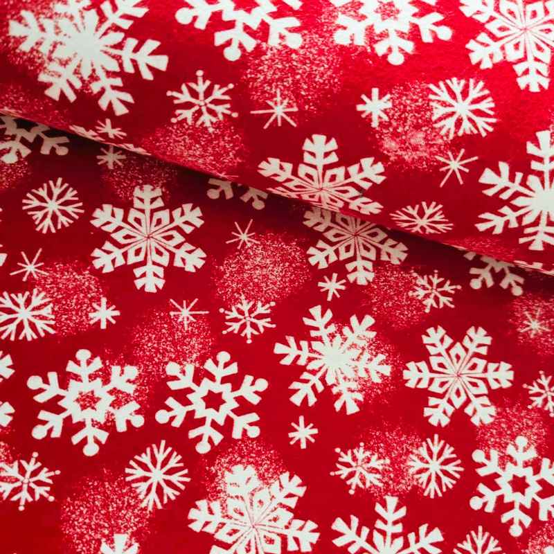 Large White Snowflakes FLANNEL on Red