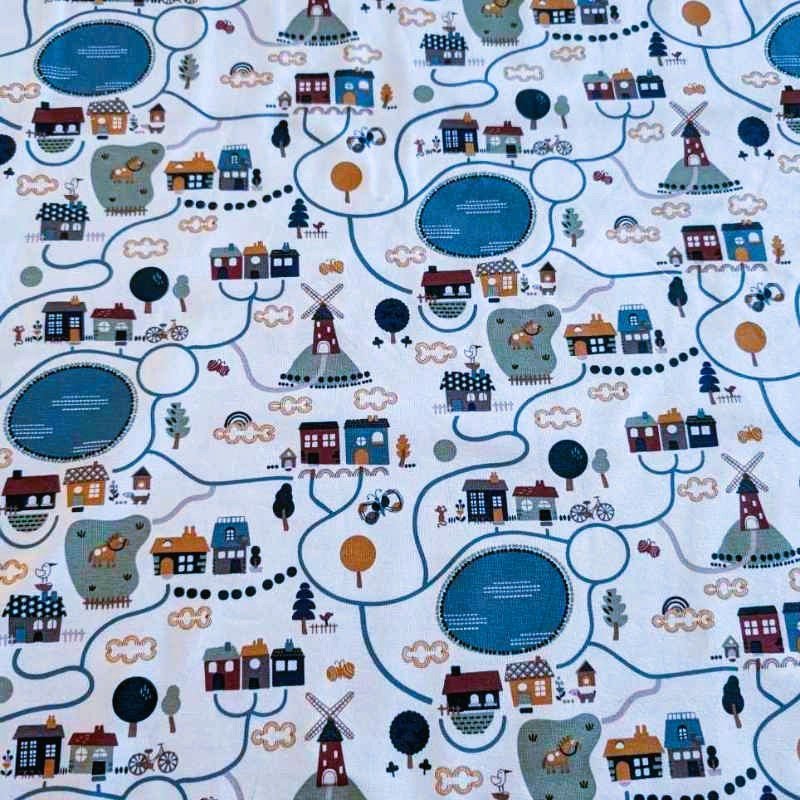 Map Print Jersey Knit Fabric