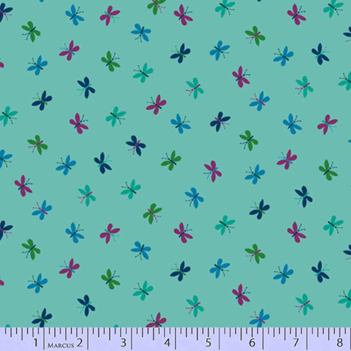Marcus Fabrics Butterfly Toss on Aqua - 44" Wide