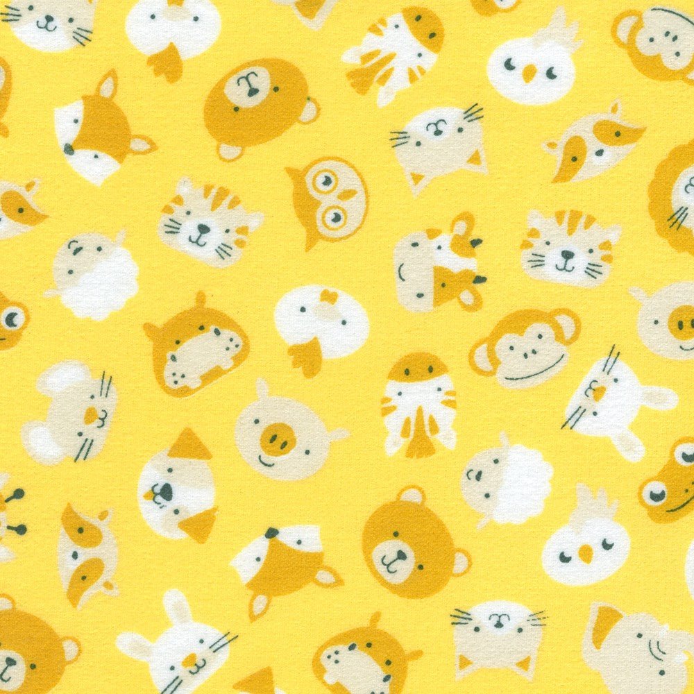 Miniature animal heads on yellow, SRKF - 22728 - 128 DAFFODIL FLANNEL