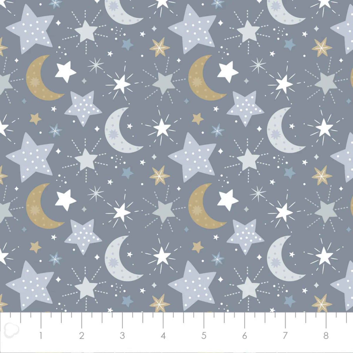 Moon Child Blue - Grey Cotton Flannel – Stars, Moons & Night Sky