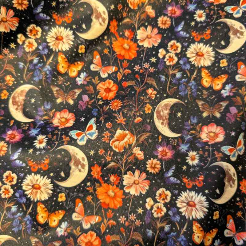 Moon Florals Night Garden, PUL Laminated Waterproof