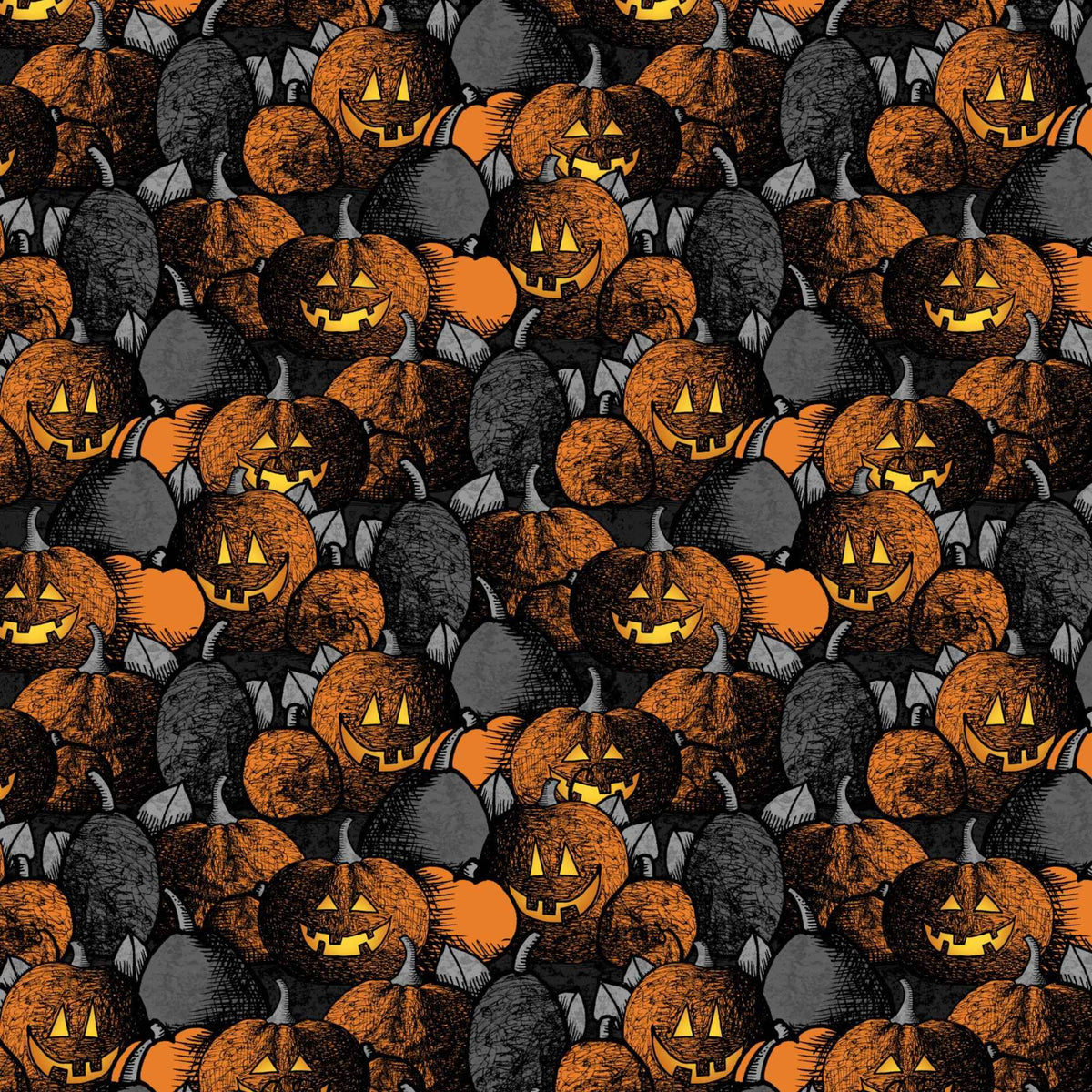 Moonlit Manor Halloween Cotton Print – Orange Jack - o’ - Lanterns