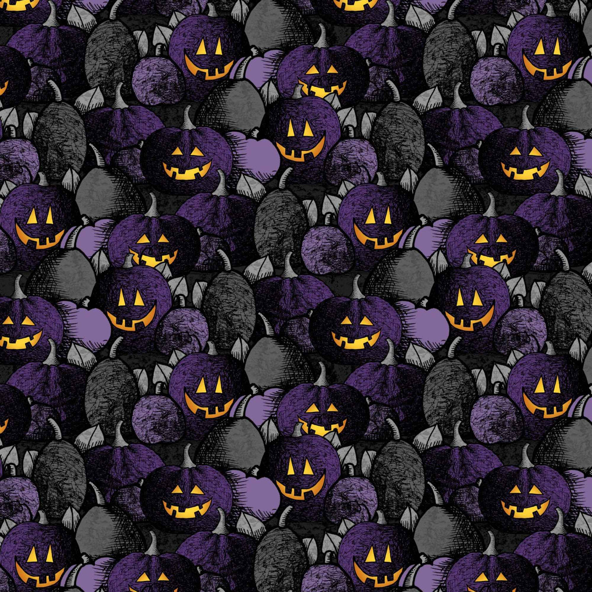 Moonlit Manor Halloween Cotton Print – Purple Jack - o’ - Lanterns