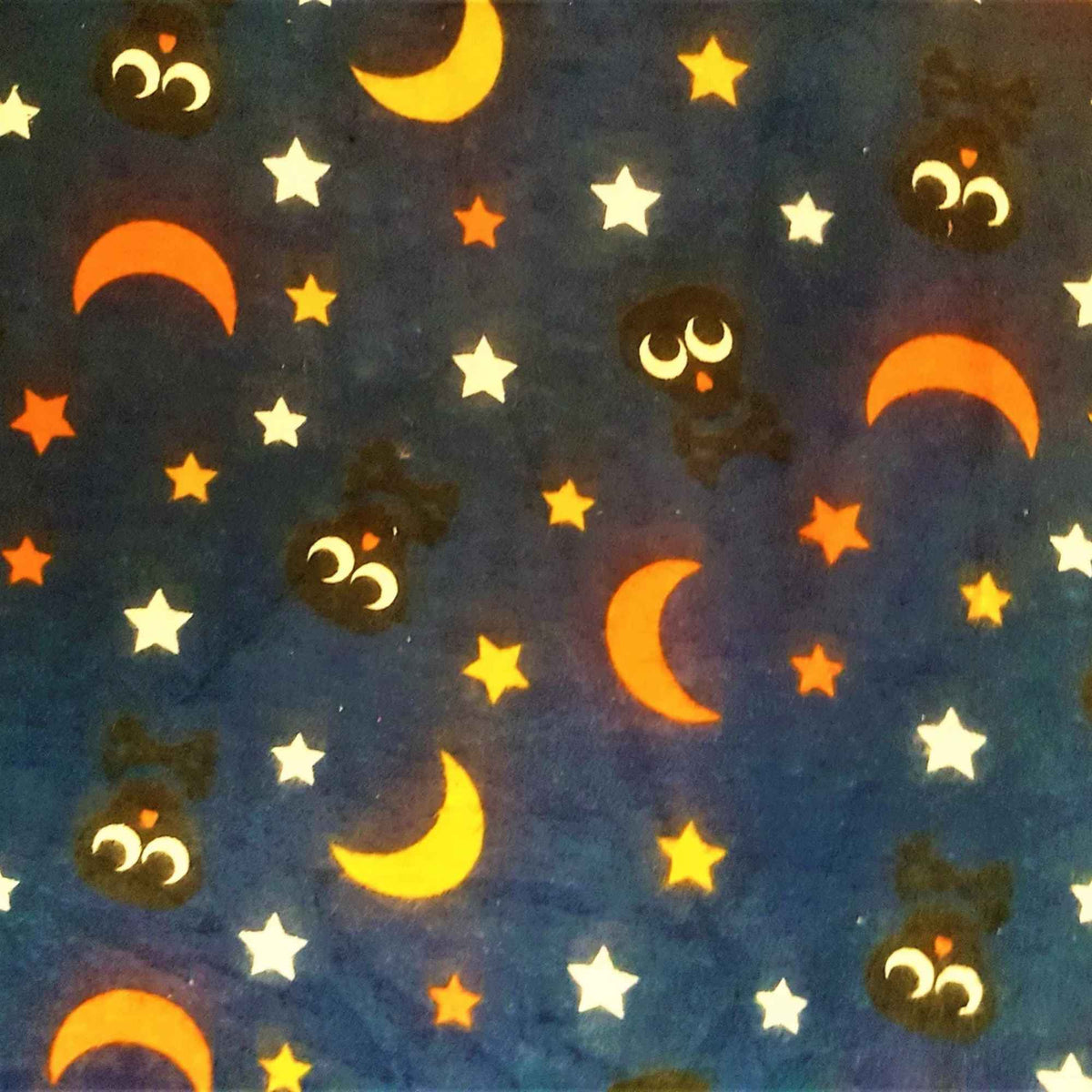 Night Sky Owls & Stars Cotton Flannel Fabric – 100% Cotton