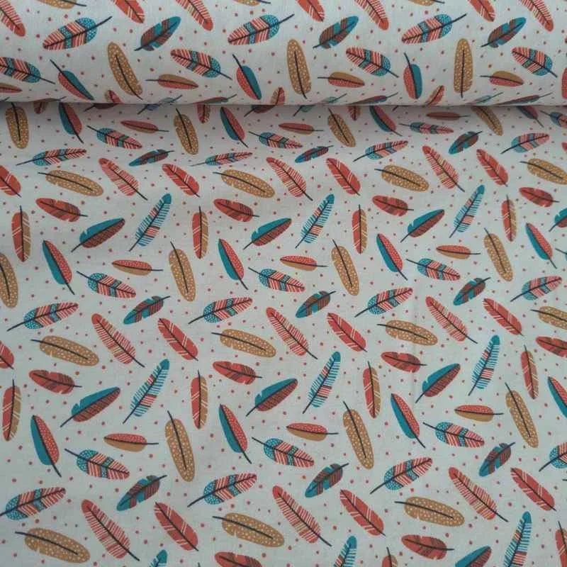 Orange and Teal Feathers FLANNEL on White