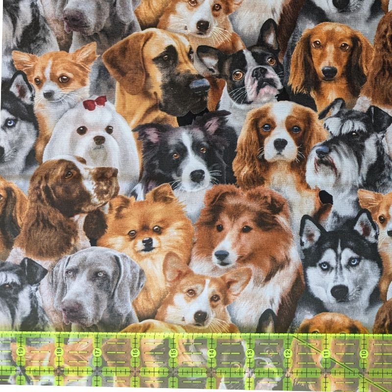 Packed Dogs Faces 100% Cotton Fabric