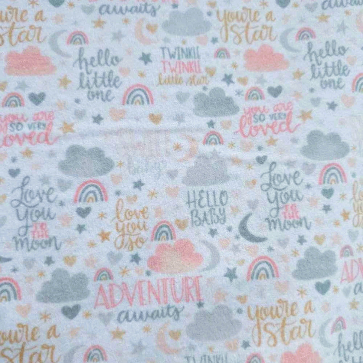 Pastel Baby Words Cotton Flannel – Rainbows, Stars & Quotes – Soft Brushed Nursery