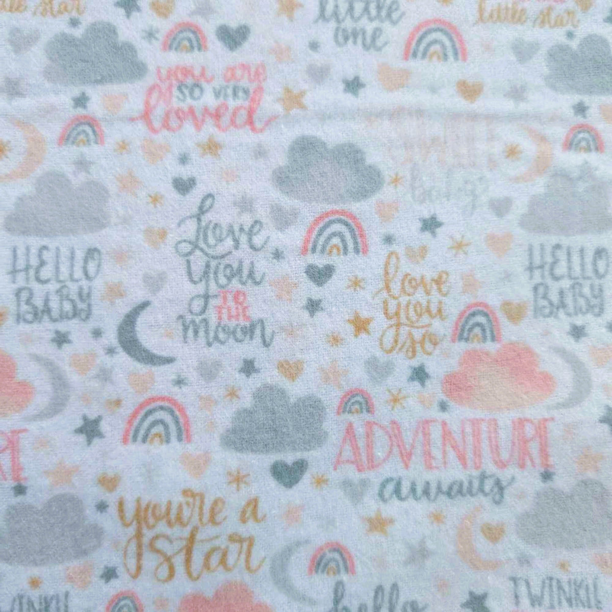 Pastel Baby Words Cotton Flannel – Rainbows, Stars & Quotes – Soft Brushed Nursery