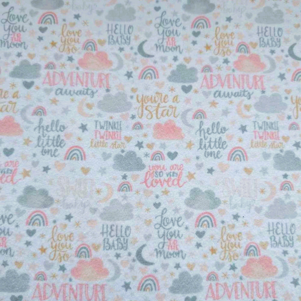 Pastel Baby Words Cotton Flannel – Rainbows, Stars & Quotes – Soft Brushed Nursery