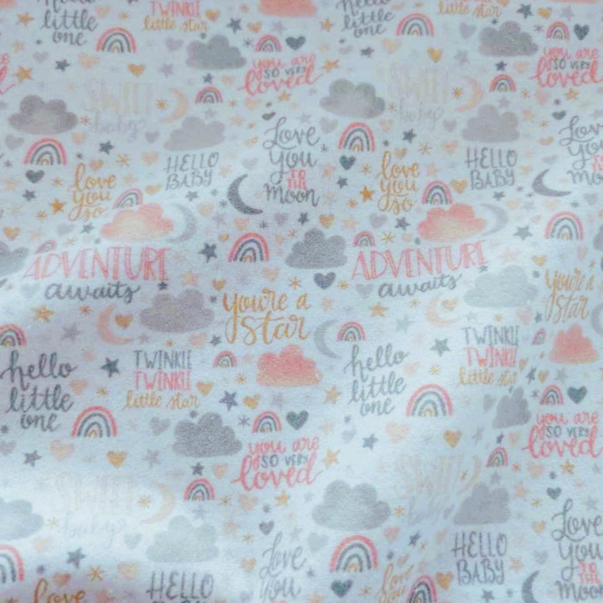 Pastel Baby Words Cotton Flannel – Rainbows, Stars & Quotes – Soft Brushed Nursery