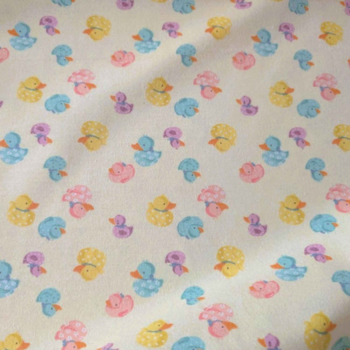 Pastel Rubber Ducks on Cream Cotton Flannel – Brushed Soft Oeko - Tex Standard 100