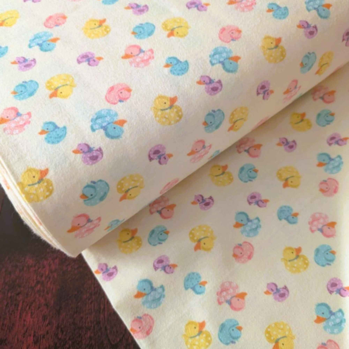Pastel Rubber Ducks on Cream Cotton Flannel – Brushed Soft Oeko - Tex Standard 100