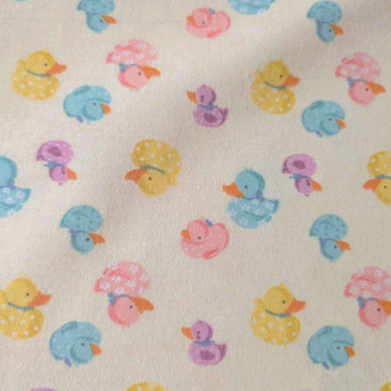 Pastel Rubber Ducks on Cream Cotton Flannel – Brushed Soft Oeko - Tex Standard 100