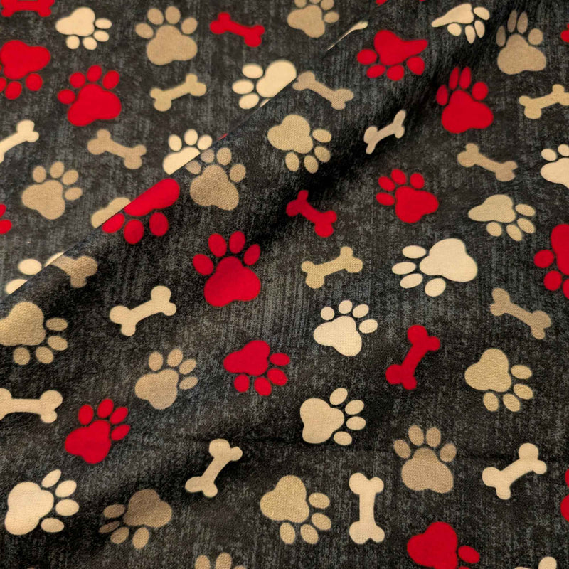 Paw Prints and Bones Cotton FLANNEL | Soft Brushed | Dog Lovers
