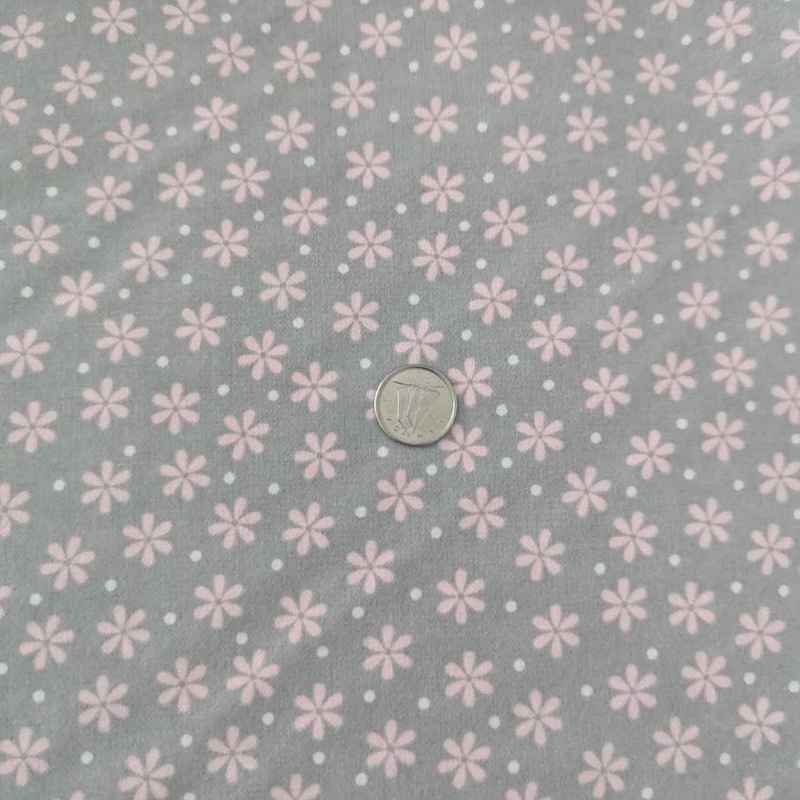 Pink Daisy on Grey FLANNEL, Cozy Cotton Flannel