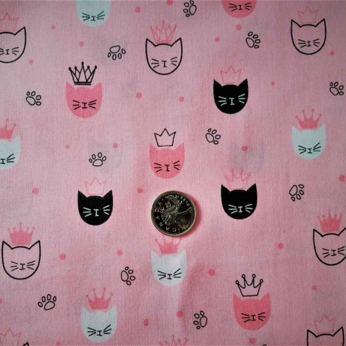 Pink Princess Cat Faces Cotton Fabric