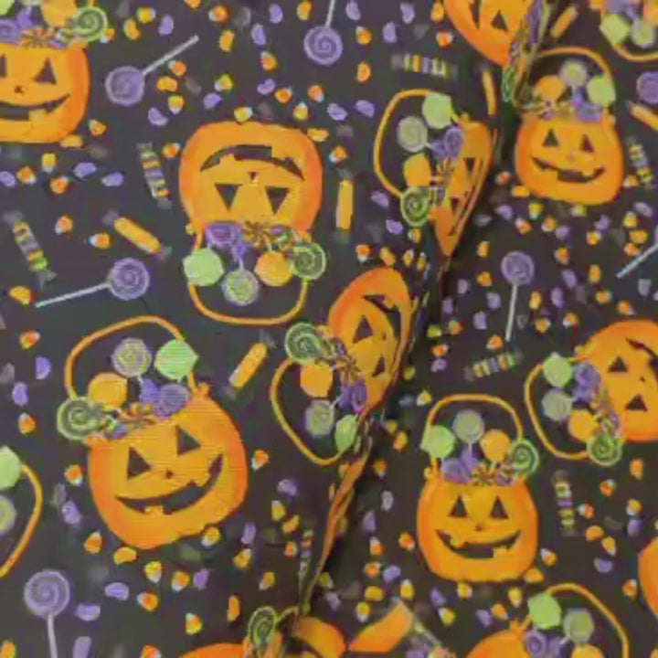 Halloween Fabric, Jack O' Lantern Pumpkins and Corn Candy