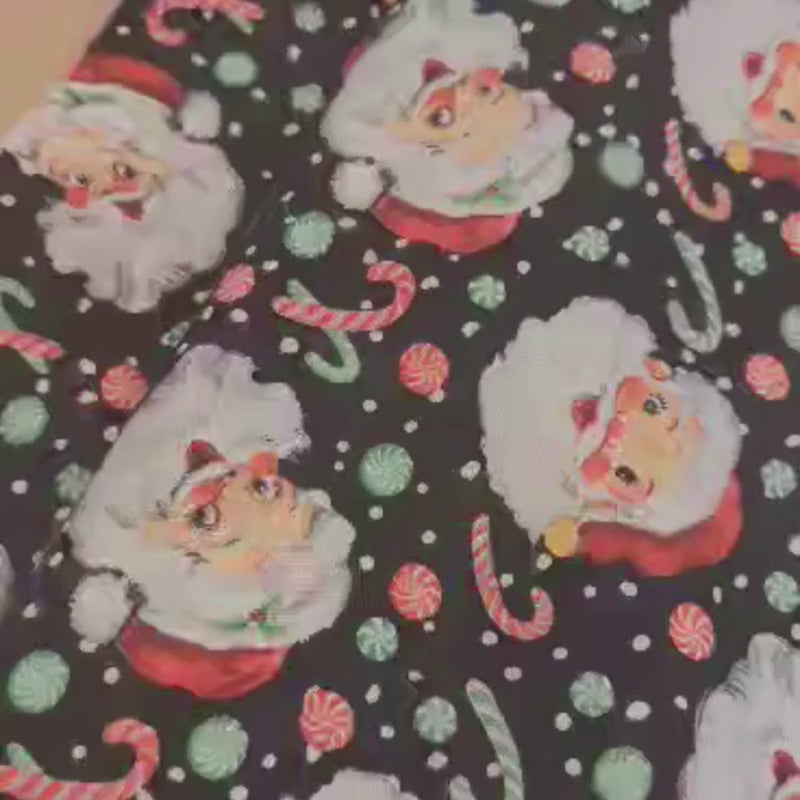 Christmas Fabric, Jolly Santa on Black