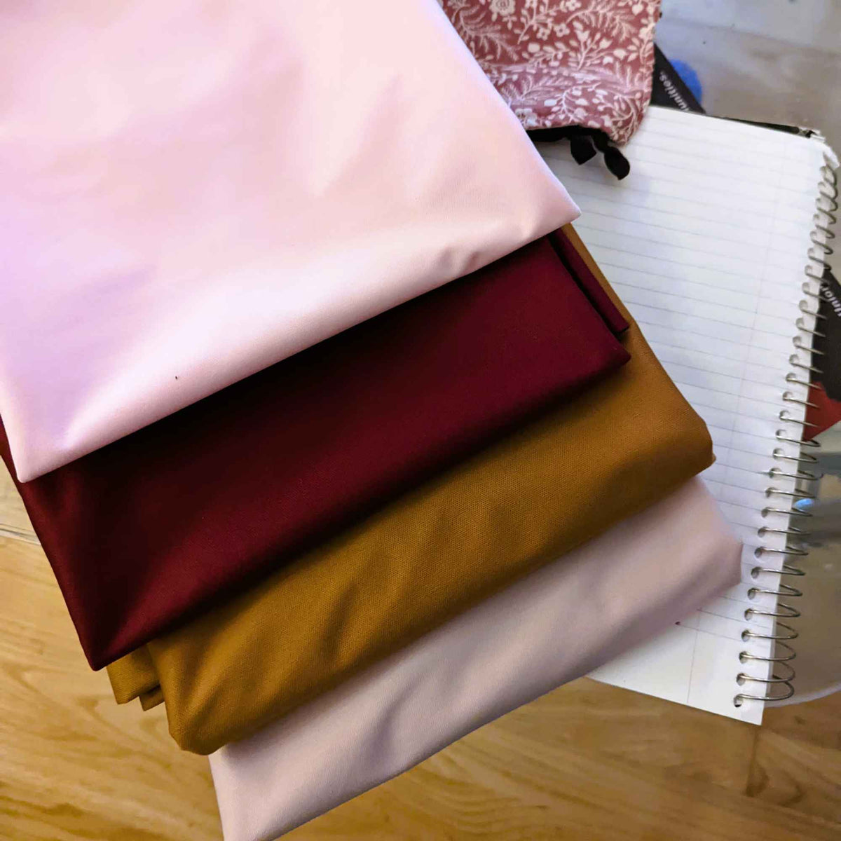 PUL Fabric Quadruple Color Bundle – Pink, Burgundy, Almond & Peach Skin | Waterproof Diaper Laminate Fabric