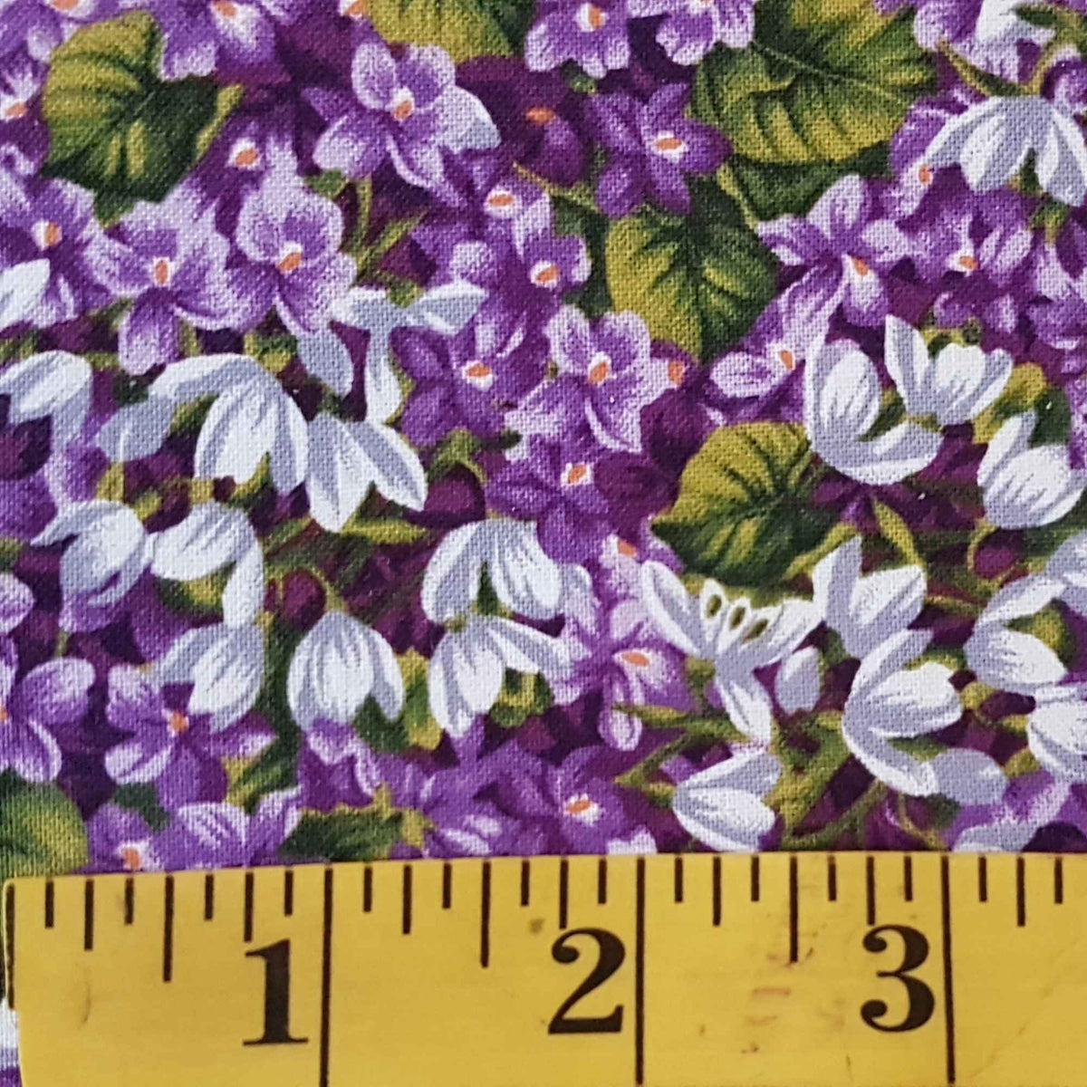 Purple and White Floral Cotton Fabric, Lilacs and Leaves Print