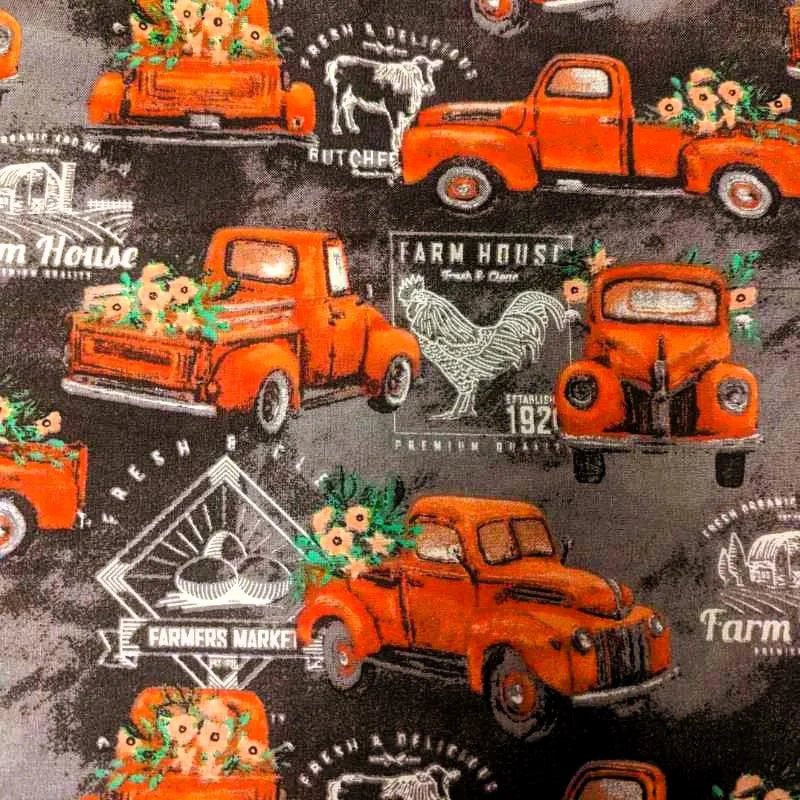 Red Truck, Farm House on Black Chalk Board background