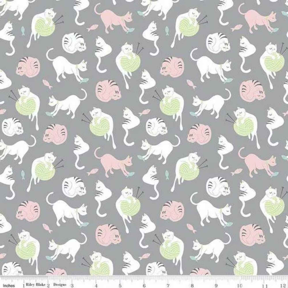 Riley Blake Purrfect Day Cats & Yarn Gray – My Mind’s Eye Quilting Cotton