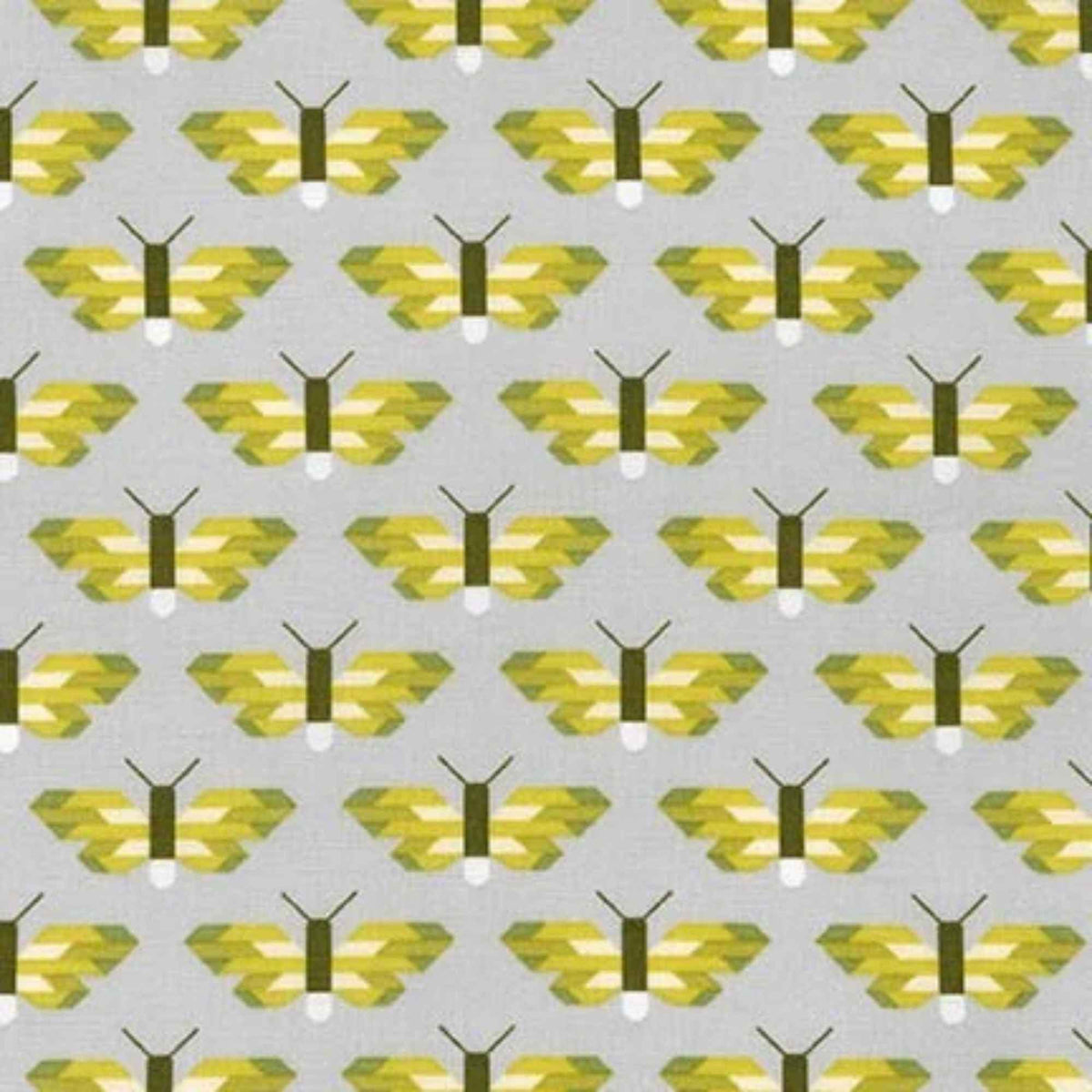 Robert Kaufman Pacific by Elizabeth Hartman 16225 Moths Green on Gray