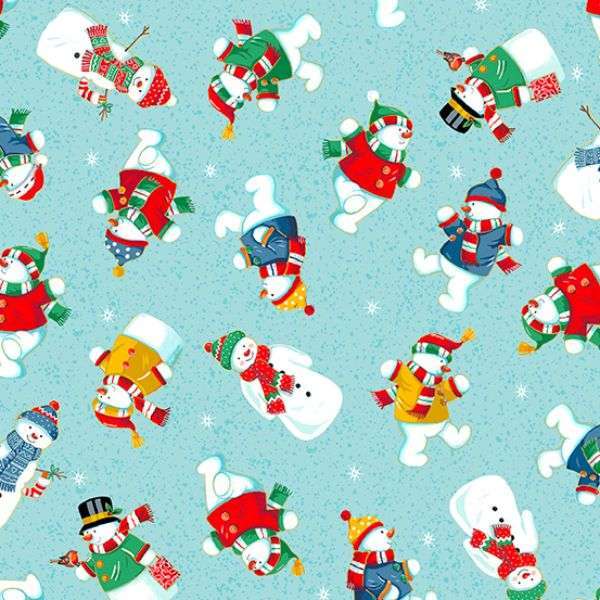 Santa’s Christmas Snowmen on Blue – Makower UK 2588B Winter Cotton Fabric
