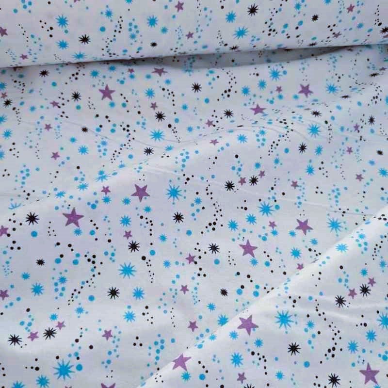 Shooting Stars FLANNEL, Black, Blue and Purple on White