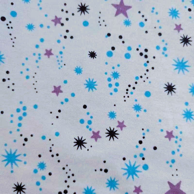 Shooting Stars FLANNEL, Black, Blue and Purple on White