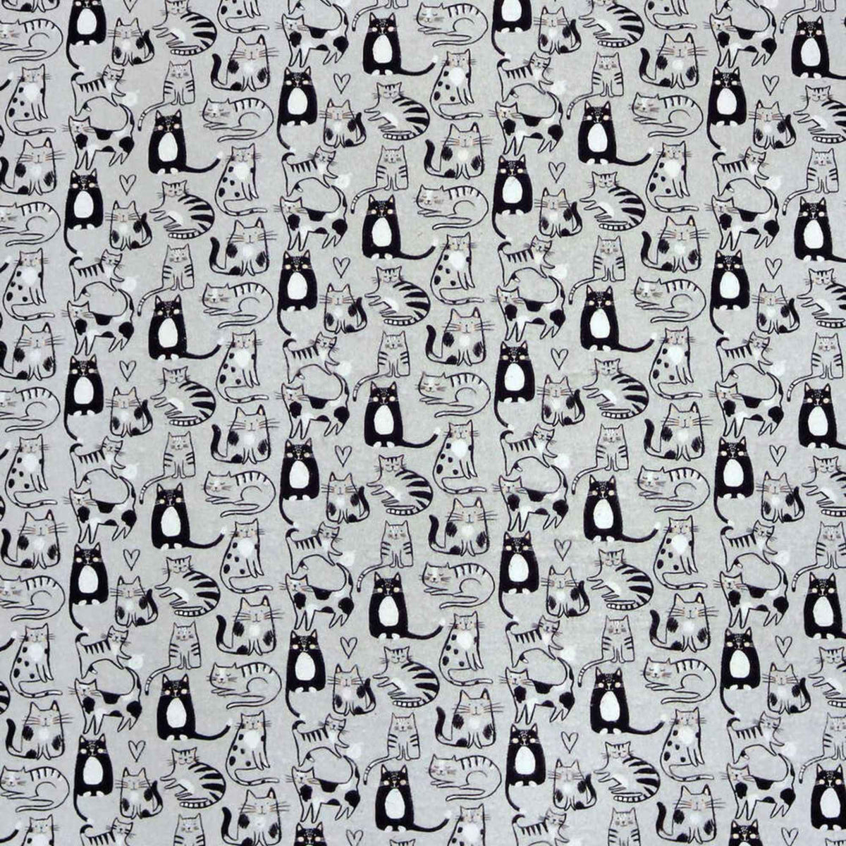 Sketch Cat Cotton Flannel – Grey with Playful Cats | 100% Cotton Flannel