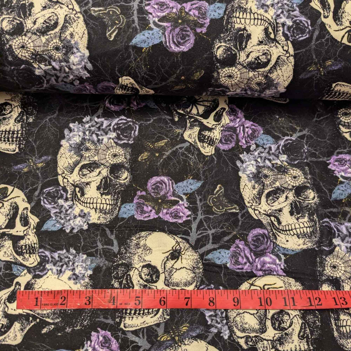 Skulls, Spiders and Roses FLANNEL, Spiders, Purple and Black