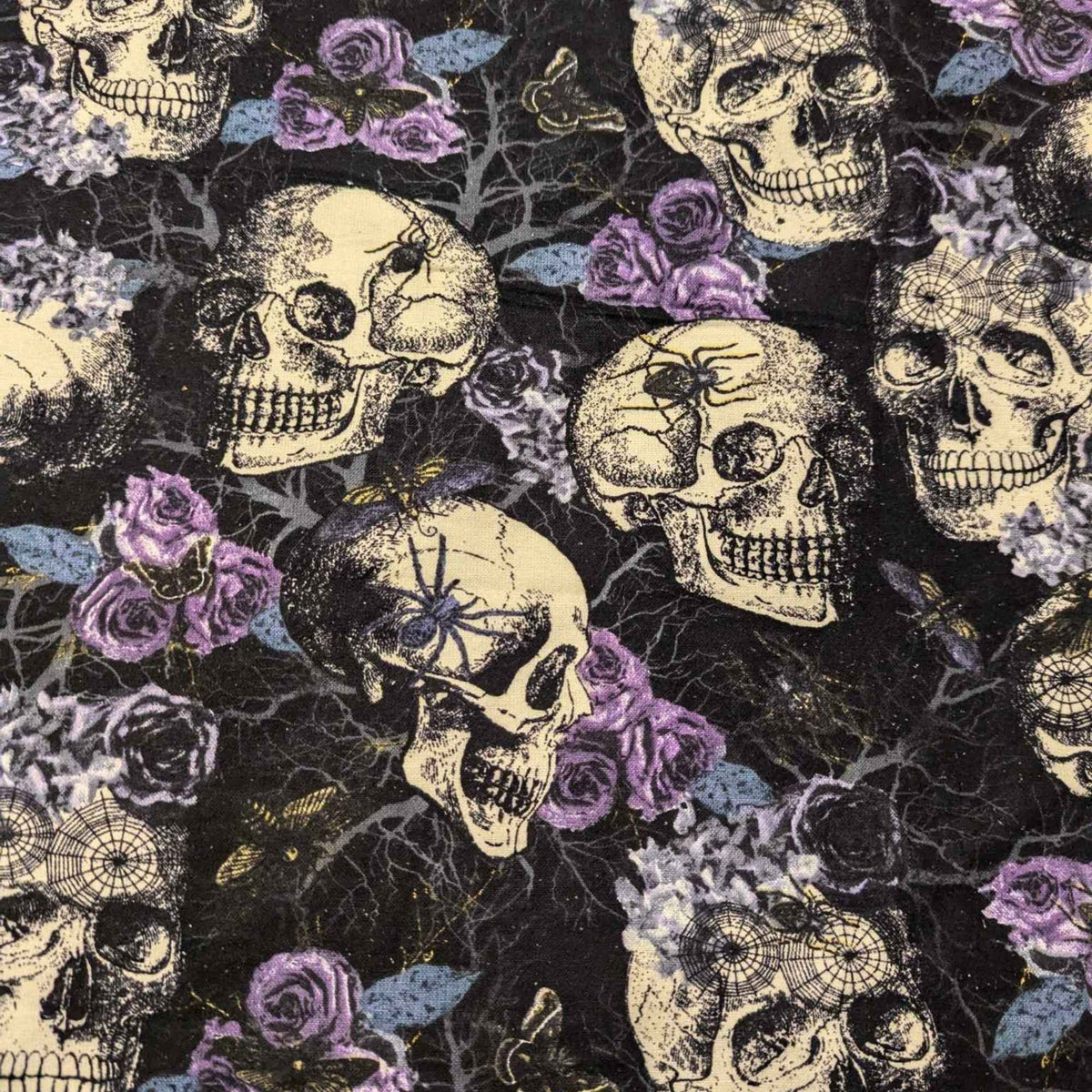 Skulls, Spiders and Roses FLANNEL, Spiders, Purple and Black