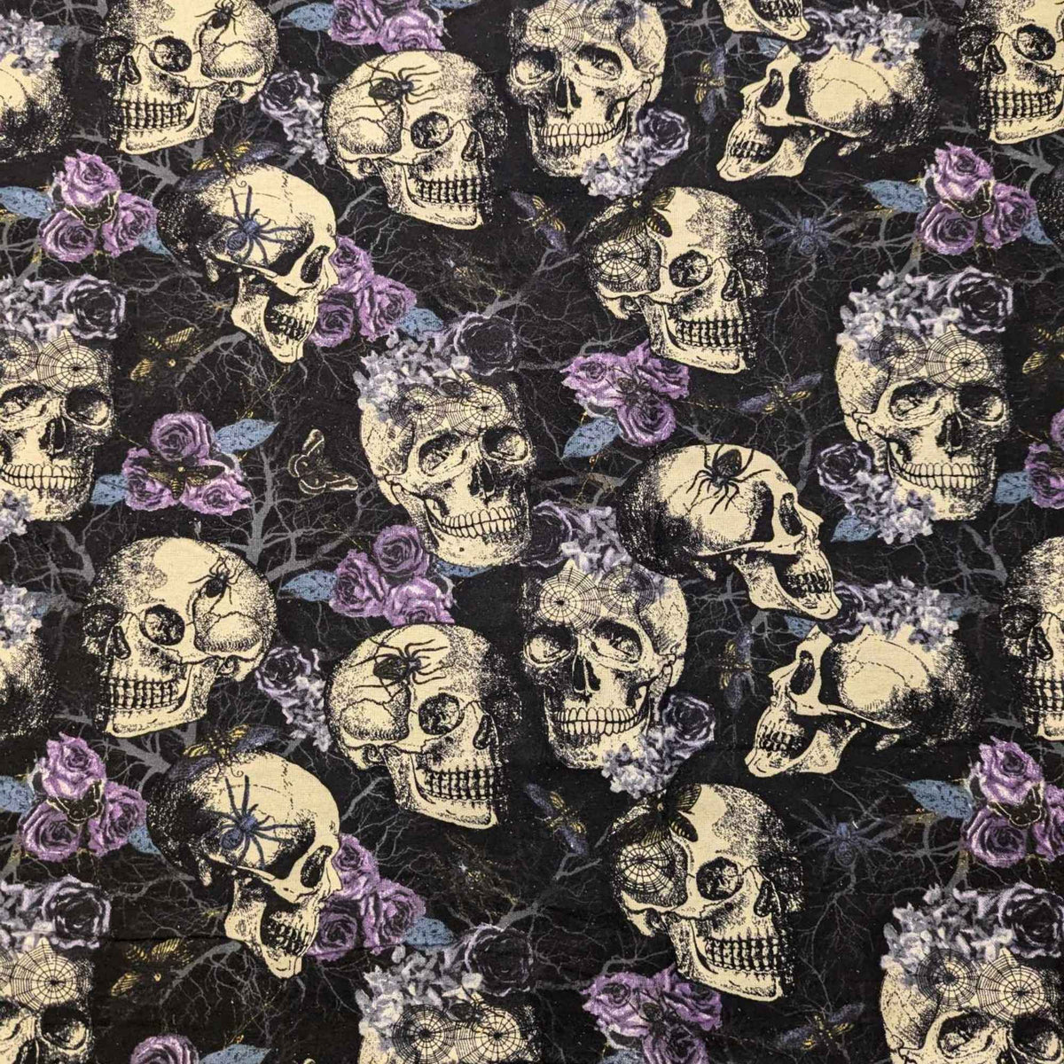 Skulls, Spiders and Roses FLANNEL, Spiders, Purple and Black