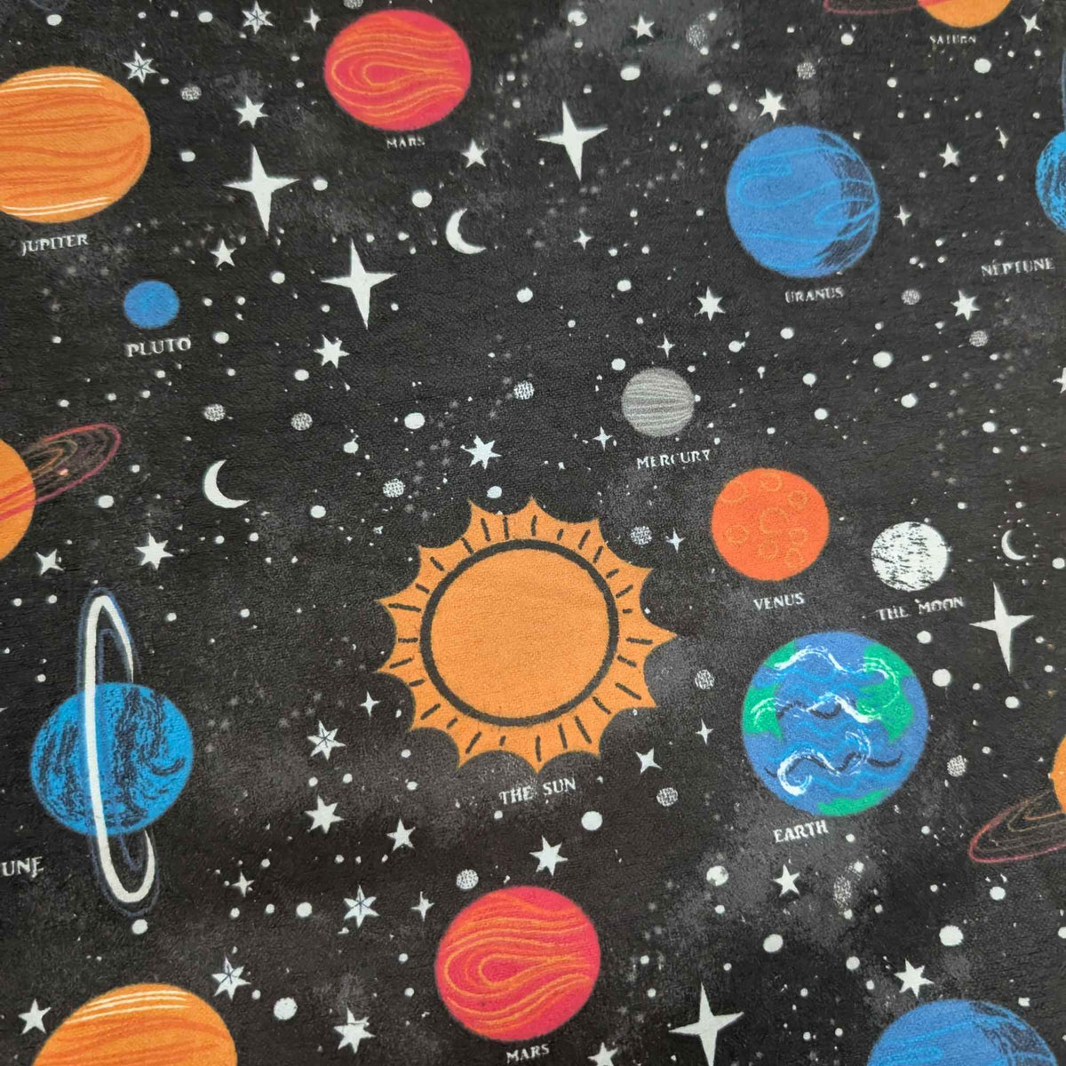 Solar System Cotton FLANNEL – Space Planets on Black